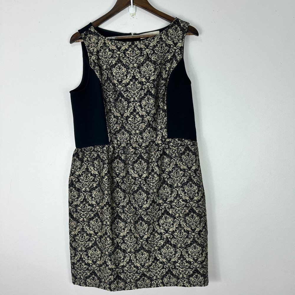 LOFT‎ Sleeveless Sheath Dress Black Gold Brocade Jacquard Size 14 Party Event